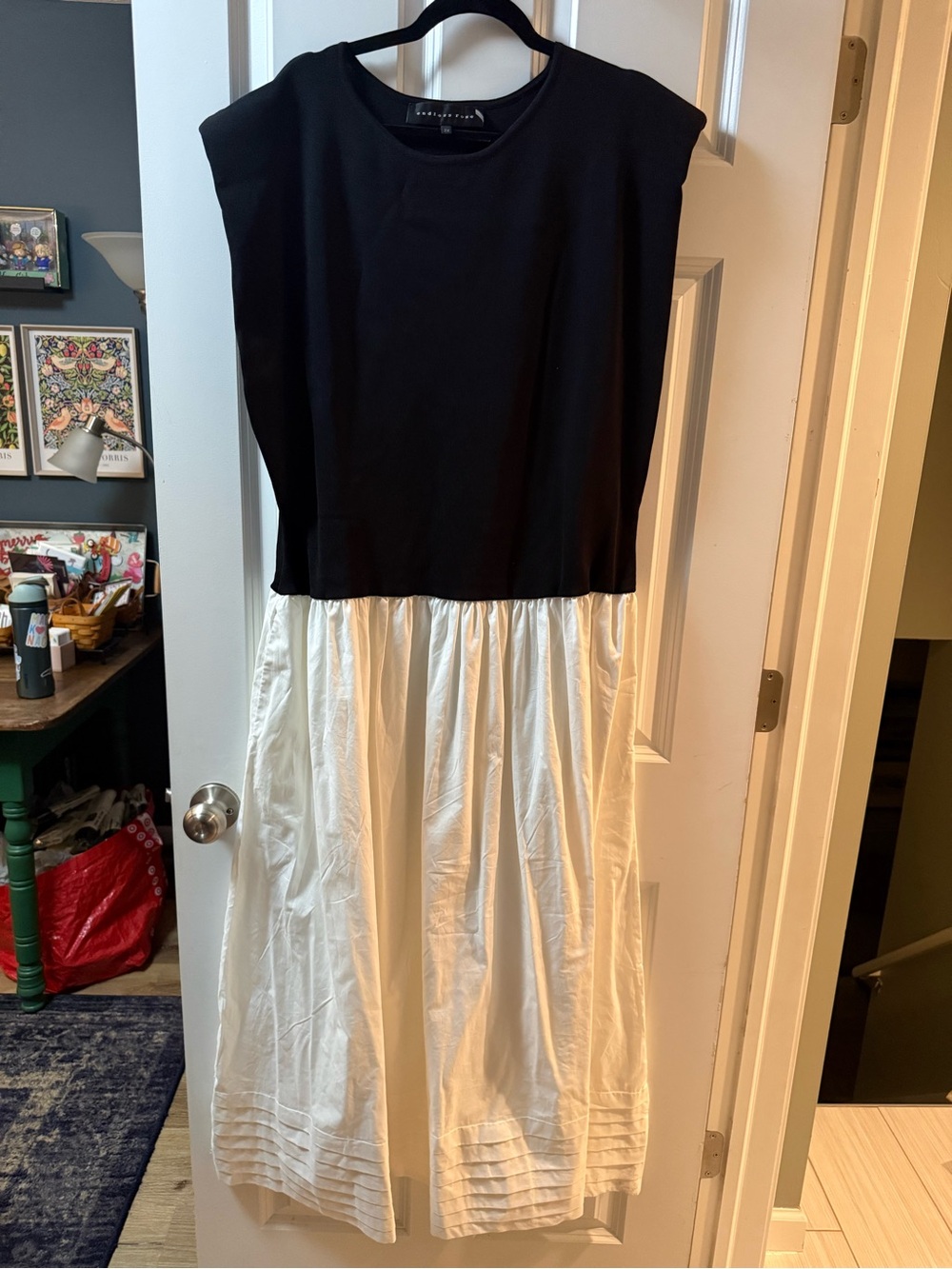 Anthropologie Black & White Sleeveless Tiered Midi Dress